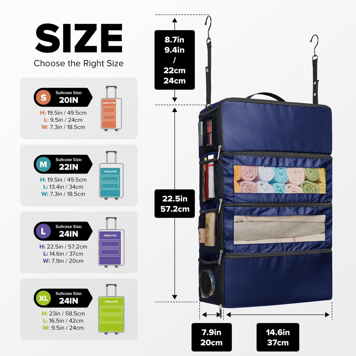 Suitcase Organizer, Travel Luggage Organizer Hanging Shelves Packing Cube Closet/Collapsible Portable Travel Organizer for Carry-on