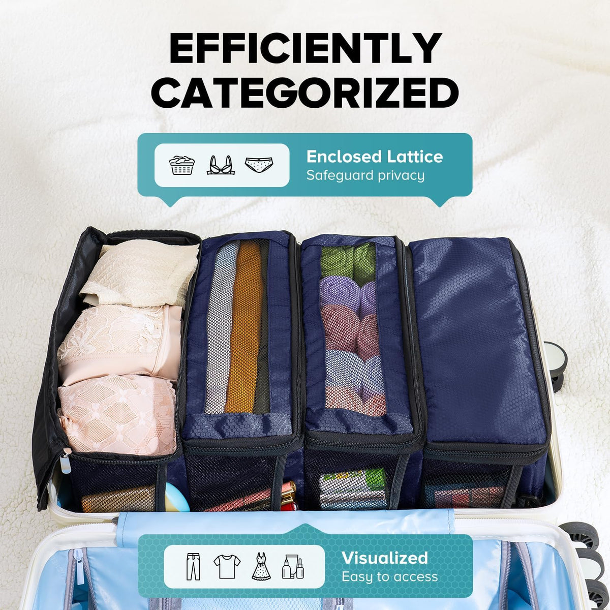 Suitcase Organizer, Travel Luggage Organizer Hanging Shelves Packing Cube Closet/Collapsible Portable Travel Organizer for Carry-on