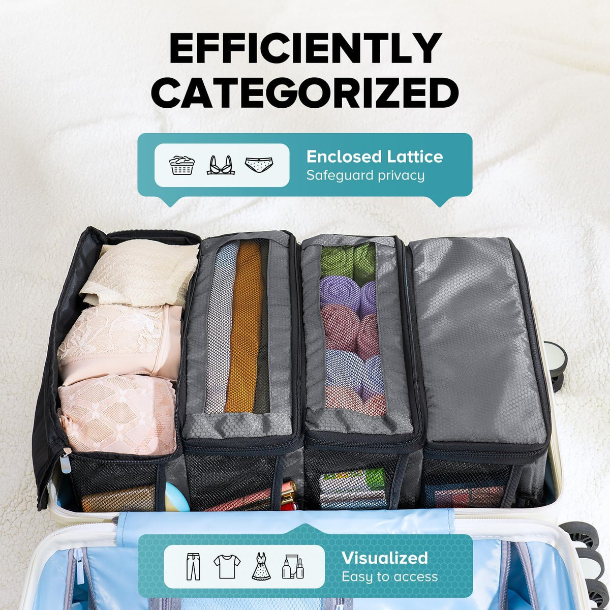 Suitcase Organizer, Travel Luggage Organizer Hanging Shelves Packing Cube Closet/Collapsible Portable Travel Organizer for Carry-on