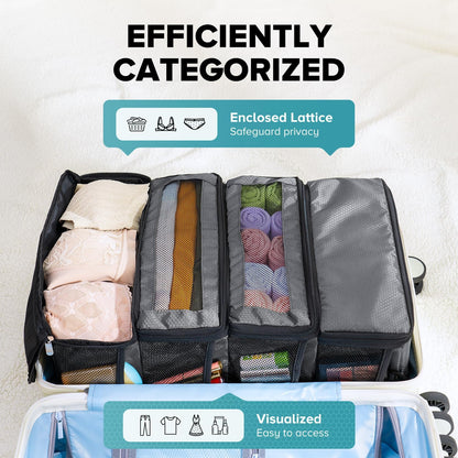 Suitcase Organizer, Travel Luggage Organizer Hanging Shelves Packing Cube Closet/Collapsible Portable Travel Organizer for Carry-on