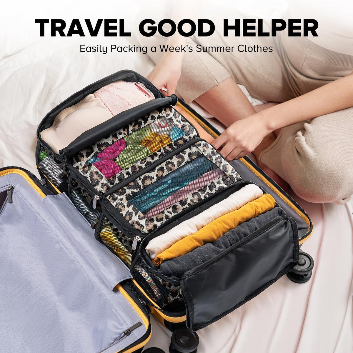Suitcase Organizer, Travel Luggage Organizer Hanging Shelves Packing Cube Closet/Collapsible Portable Travel Organizer for Carry-on