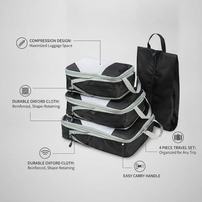 Compression Packing Cubes, Oxford Cloth Travel Organizers for Luggage, 4-Pack Carry-On Space Savers (Set of 4)