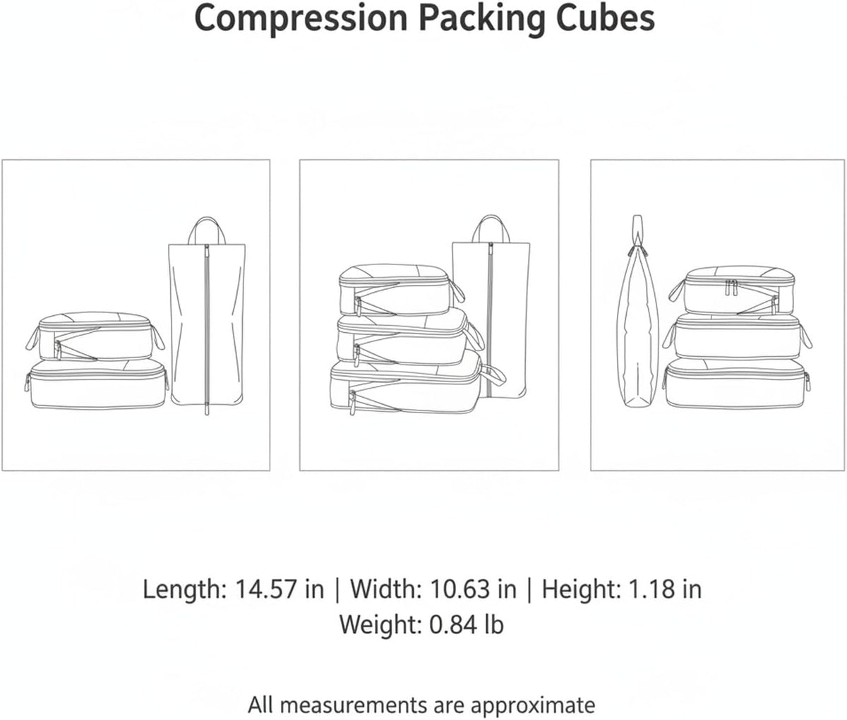 Compression Packing Cubes, Oxford Cloth Travel Organizers for Luggage, 4-Pack Carry-On Space Savers (Set of 4)