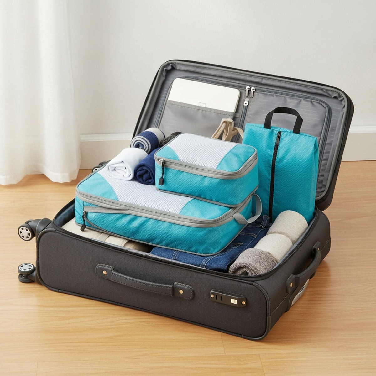 Compression Packing Cubes, Oxford Cloth Travel Organizers for Luggage, 4-Pack Carry-On Space Savers (Set of 4)