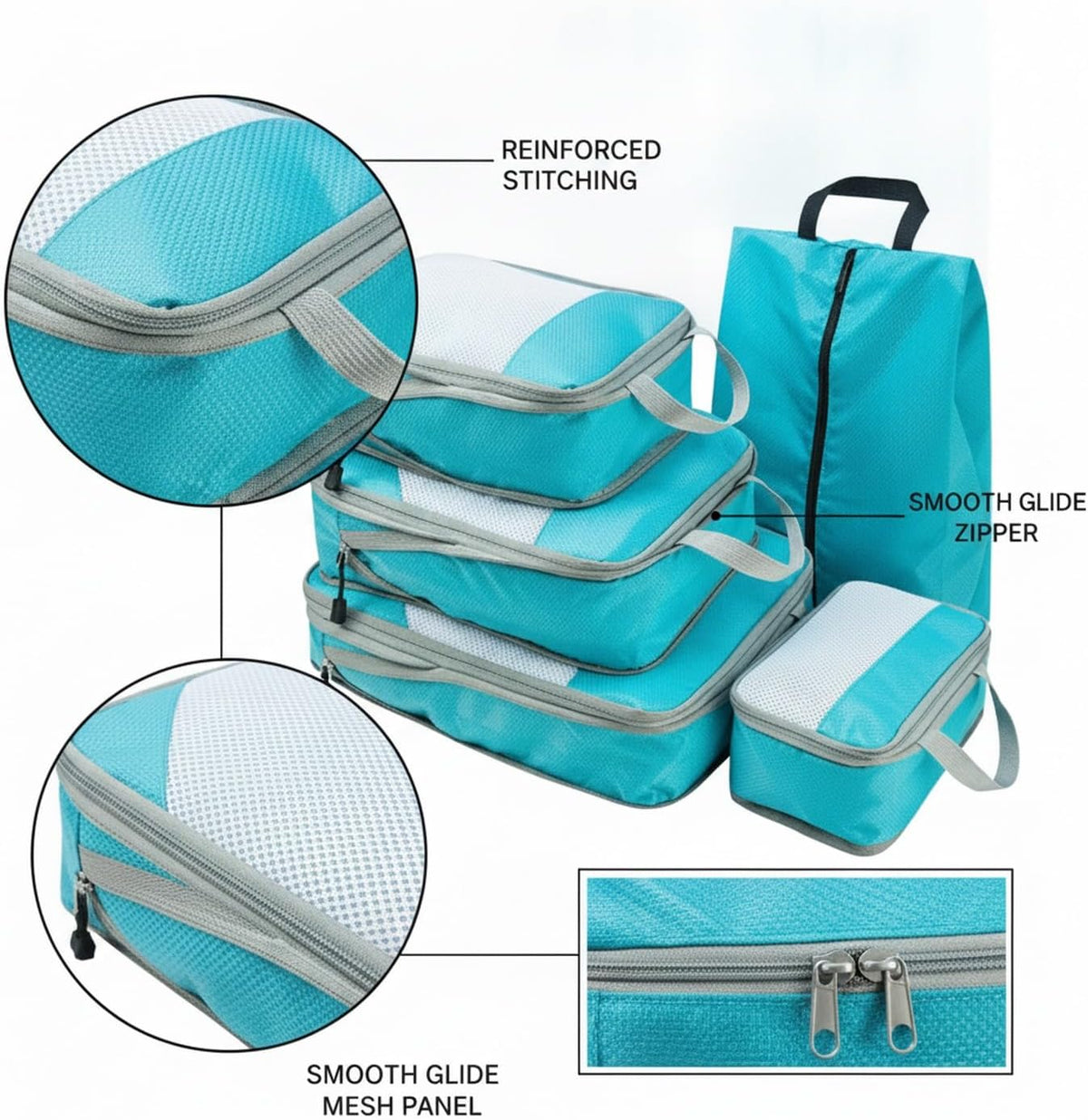 Compression Packing Cubes, Oxford Cloth Travel Organizers for Luggage, 4-Pack Carry-On Space Savers (Set of 4)