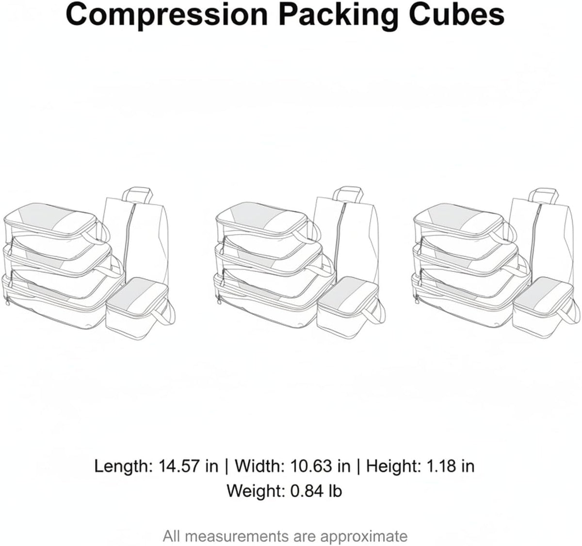Compression Packing Cubes, Oxford Cloth Travel Organizers for Luggage, 4-Pack Carry-On Space Savers (Set of 4)
