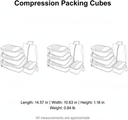 Compression Packing Cubes, Oxford Cloth Travel Organizers for Luggage, 4-Pack Carry-On Space Savers (Set of 4)