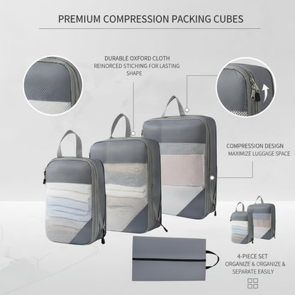 Compression Packing Cubes, Oxford Cloth Travel Organizers for Luggage, 4-Pack Carry-On Space Savers (Set of 4)