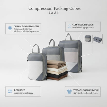 Compression Packing Cubes, Oxford Cloth Travel Organizers for Luggage, 4-Pack Carry-On Space Savers (Set of 4)