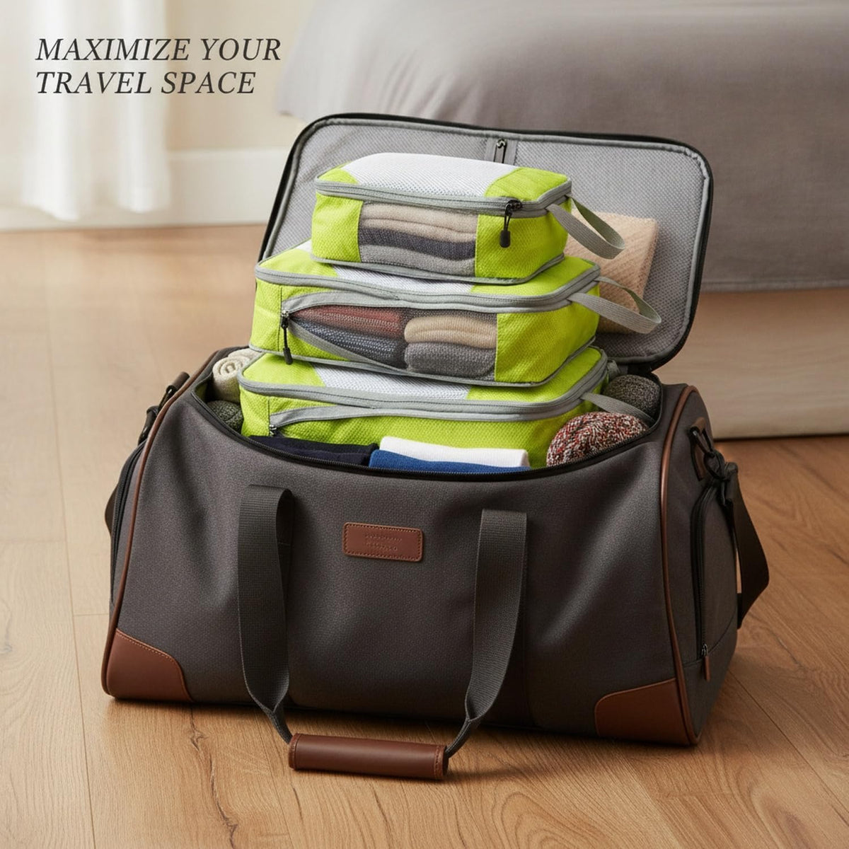 Compression Packing Cubes, Oxford Cloth Travel Organizers for Luggage, 4-Pack Carry-On Space Savers (Set of 4)