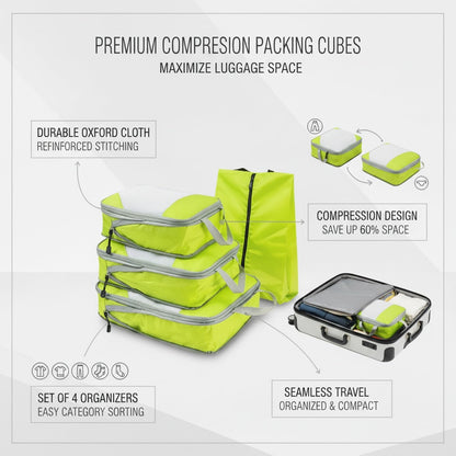 Compression Packing Cubes, Oxford Cloth Travel Organizers for Luggage, 4-Pack Carry-On Space Savers (Set of 4)