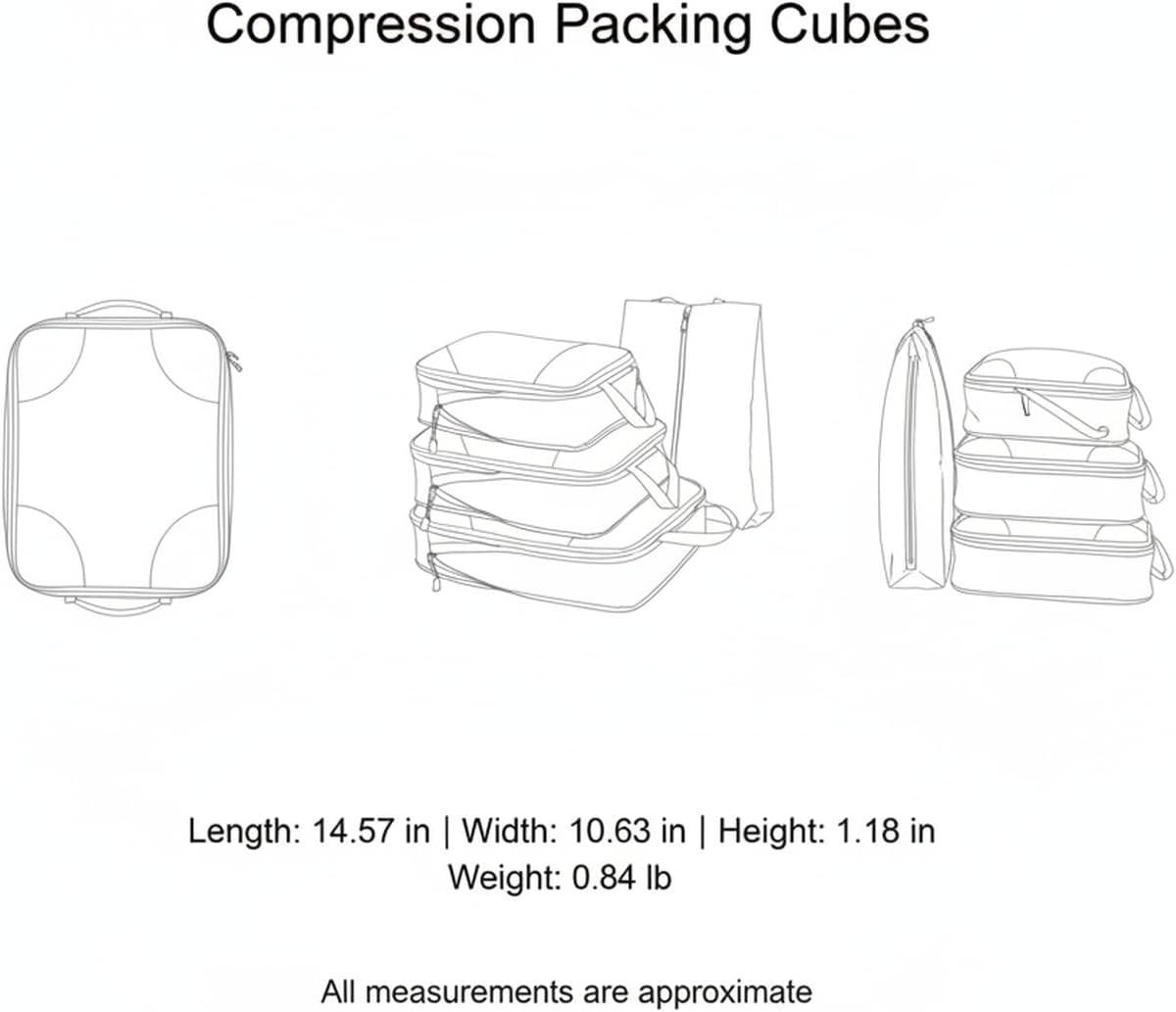 Compression Packing Cubes, Oxford Cloth Travel Organizers for Luggage, 4-Pack Carry-On Space Savers (Set of 4)
