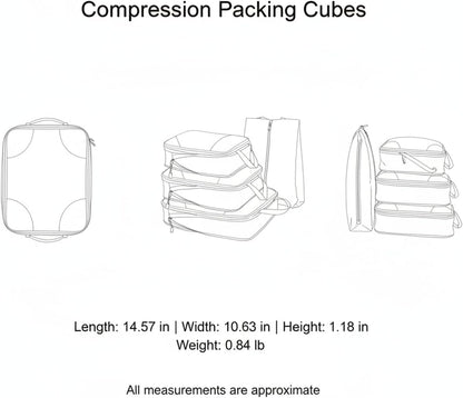 Compression Packing Cubes, Oxford Cloth Travel Organizers for Luggage, 4-Pack Carry-On Space Savers (Set of 4)