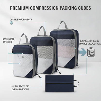 Compression Packing Cubes, Oxford Cloth Travel Organizers for Luggage, 4-Pack Carry-On Space Savers (Set of 4)