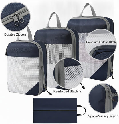 Compression Packing Cubes, Oxford Cloth Travel Organizers for Luggage, 4-Pack Carry-On Space Savers (Set of 4)
