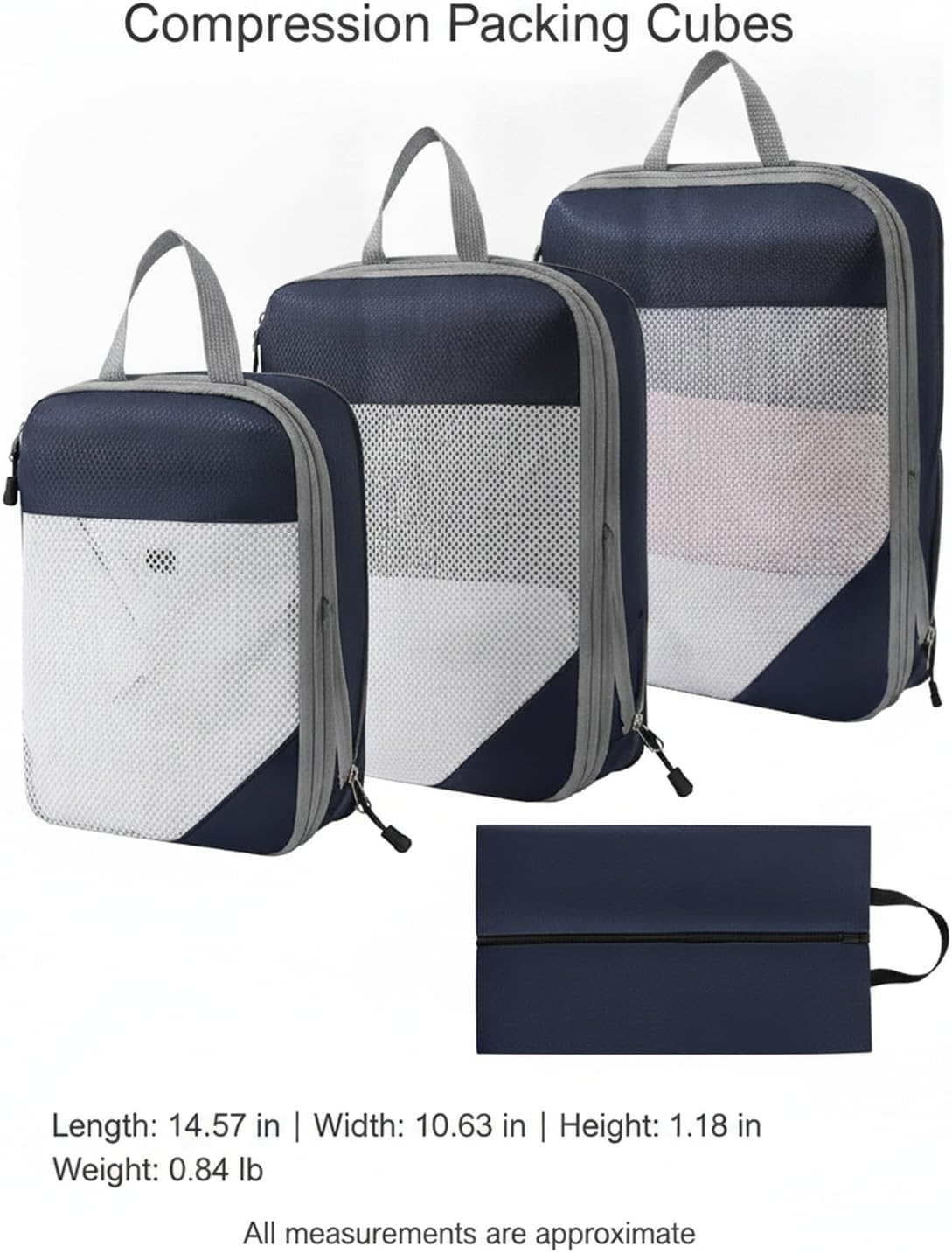 Compression Packing Cubes, Oxford Cloth Travel Organizers for Luggage, 4-Pack Carry-On Space Savers (Set of 4)