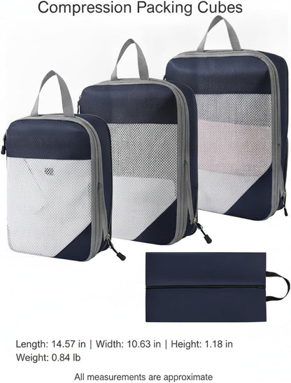 Compression Packing Cubes, Oxford Cloth Travel Organizers for Luggage, 4-Pack Carry-On Space Savers (Set of 4)