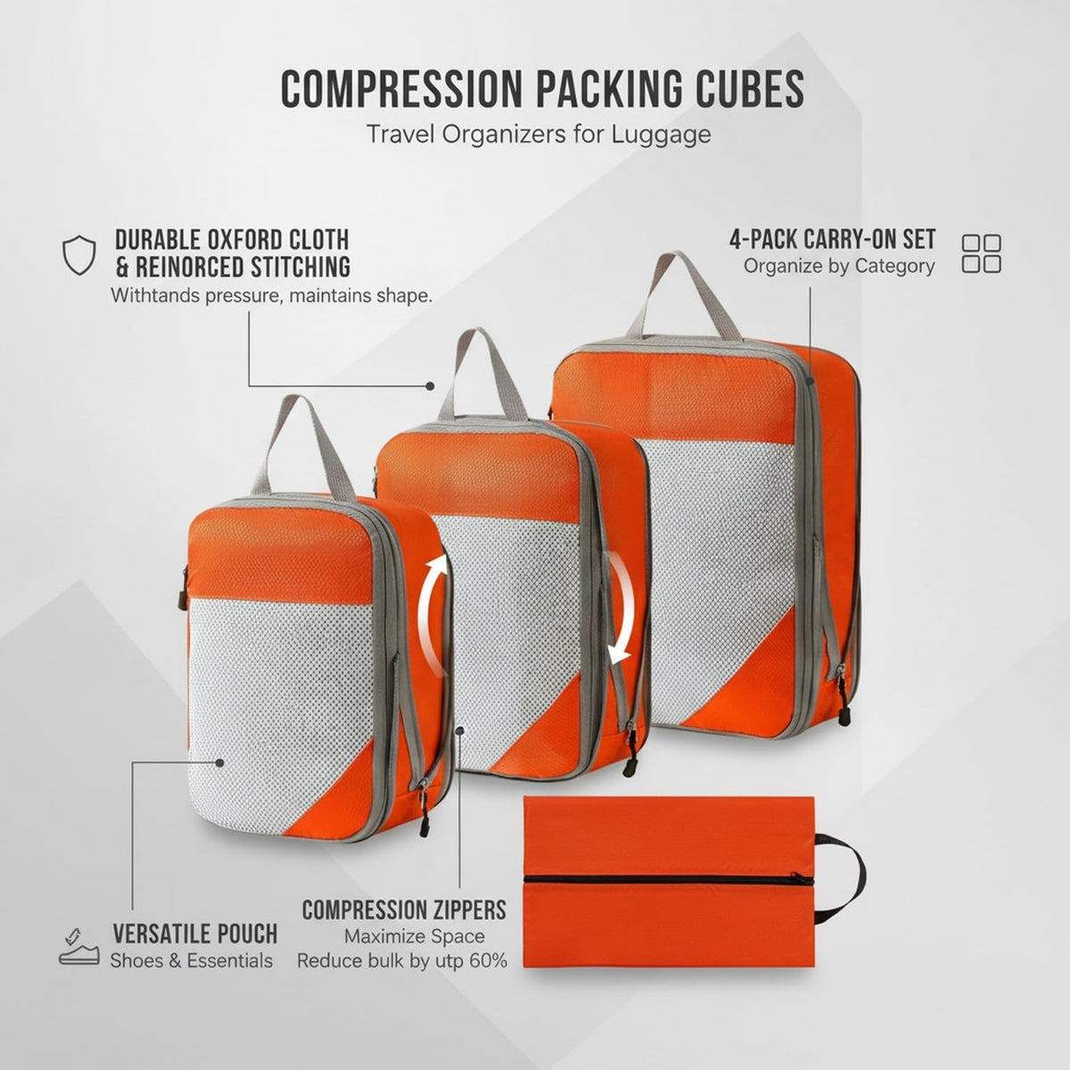 Compression Packing Cubes, Oxford Cloth Travel Organizers for Luggage, 4-Pack Carry-On Space Savers (Set of 4)