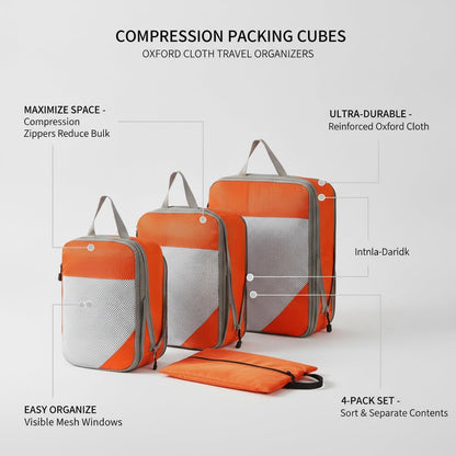 Compression Packing Cubes, Oxford Cloth Travel Organizers for Luggage, 4-Pack Carry-On Space Savers (Set of 4)