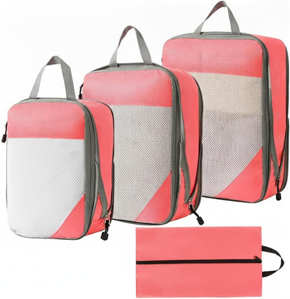 Compression Packing Cubes, Oxford Cloth Travel Organizers for Luggage, 4-Pack Carry-On Space Savers (Set of 4)