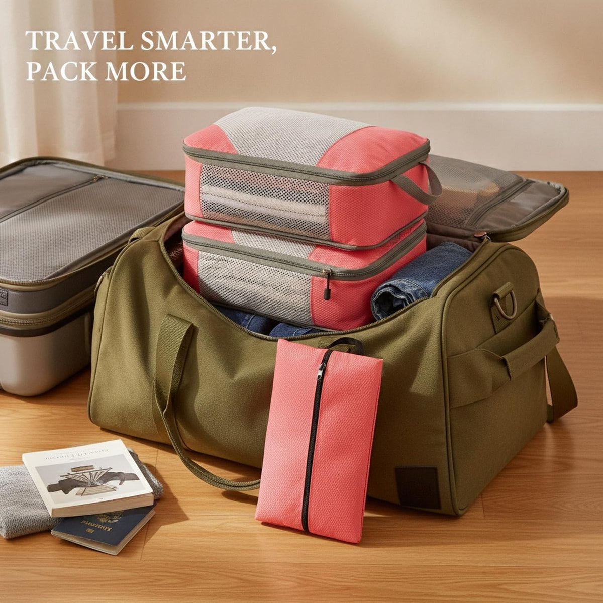 Compression Packing Cubes, Oxford Cloth Travel Organizers for Luggage, 4-Pack Carry-On Space Savers (Set of 4)