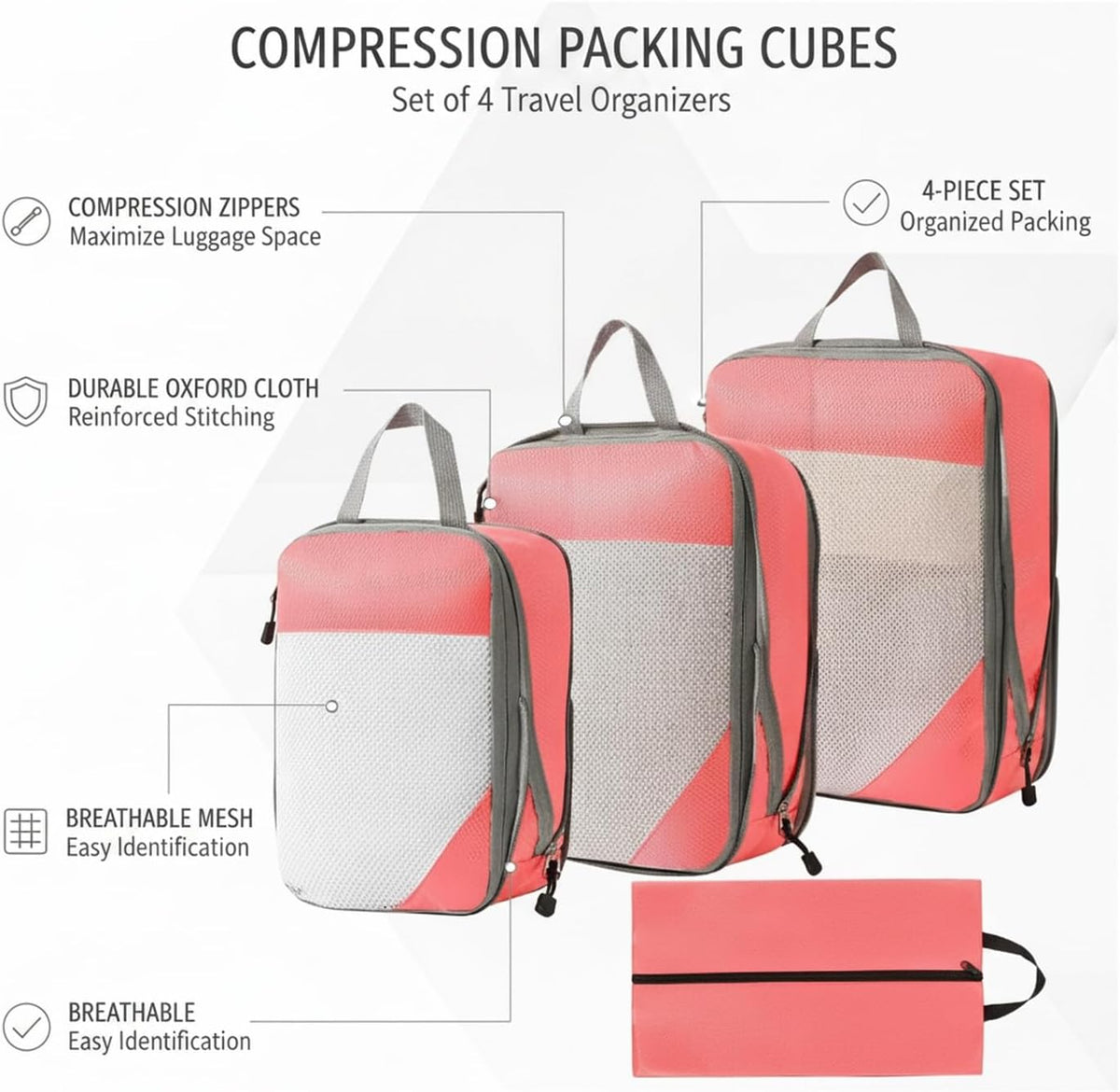 Compression Packing Cubes, Oxford Cloth Travel Organizers for Luggage, 4-Pack Carry-On Space Savers (Set of 4)