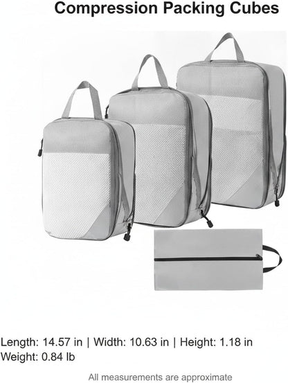Compression Packing Cubes, Oxford Cloth Travel Organizers for Luggage, 4-Pack Carry-On Space Savers (Set of 4)
