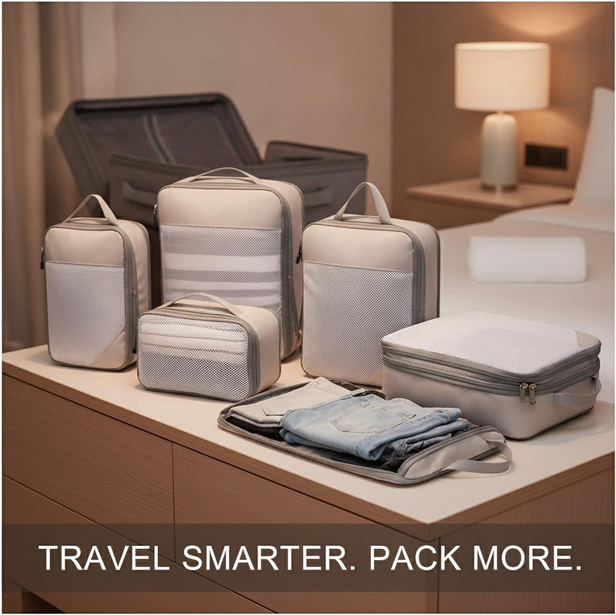 Compression Packing Cubes, Oxford Cloth Travel Organizers for Luggage, 4-Pack Carry-On Space Savers (Set of 4)
