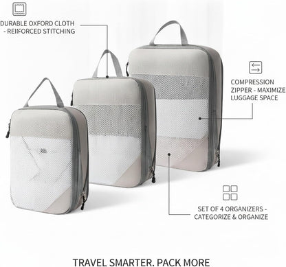 Compression Packing Cubes, Oxford Cloth Travel Organizers for Luggage, 4-Pack Carry-On Space Savers (Set of 4)