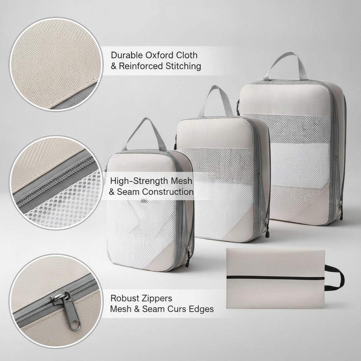 Compression Packing Cubes, Oxford Cloth Travel Organizers for Luggage, 4-Pack Carry-On Space Savers (Set of 4)