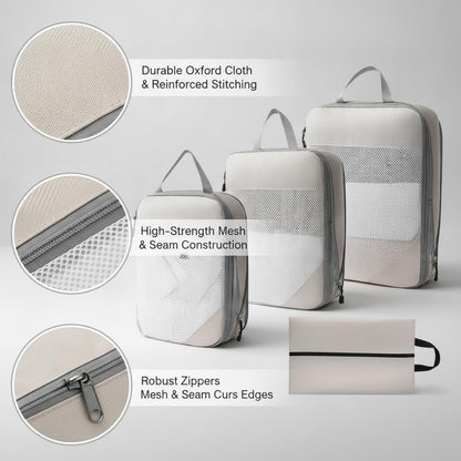 Compression Packing Cubes, Oxford Cloth Travel Organizers for Luggage, 4-Pack Carry-On Space Savers (Set of 4)