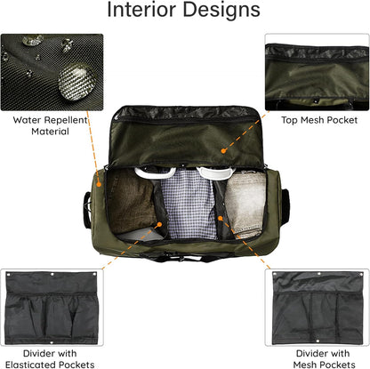 32" Soft-Sided Foldable Wheeled Duffle Bag, 110L Expandable 140L Rolling Travel Bag with Matching Storage Pouch, Updated Army Green