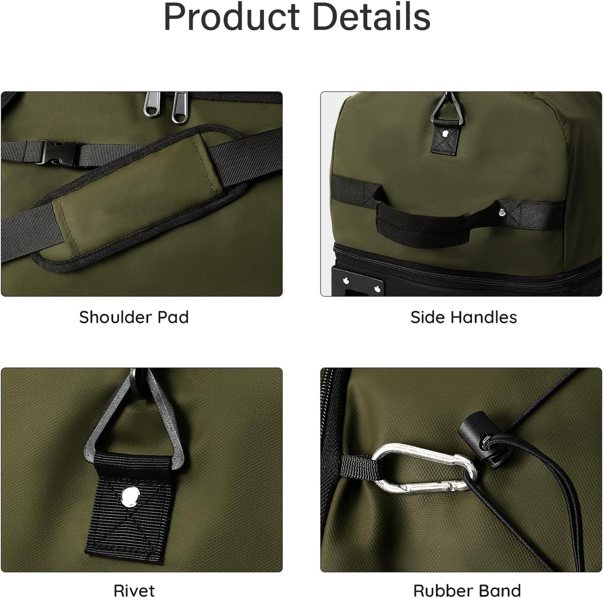 32" Soft-Sided Foldable Wheeled Duffle Bag, 110L Expandable 140L Rolling Travel Bag with Matching Storage Pouch, Updated Army Green