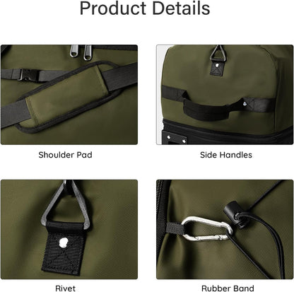32" Soft-Sided Foldable Wheeled Duffle Bag, 110L Expandable 140L Rolling Travel Bag with Matching Storage Pouch, Updated Army Green