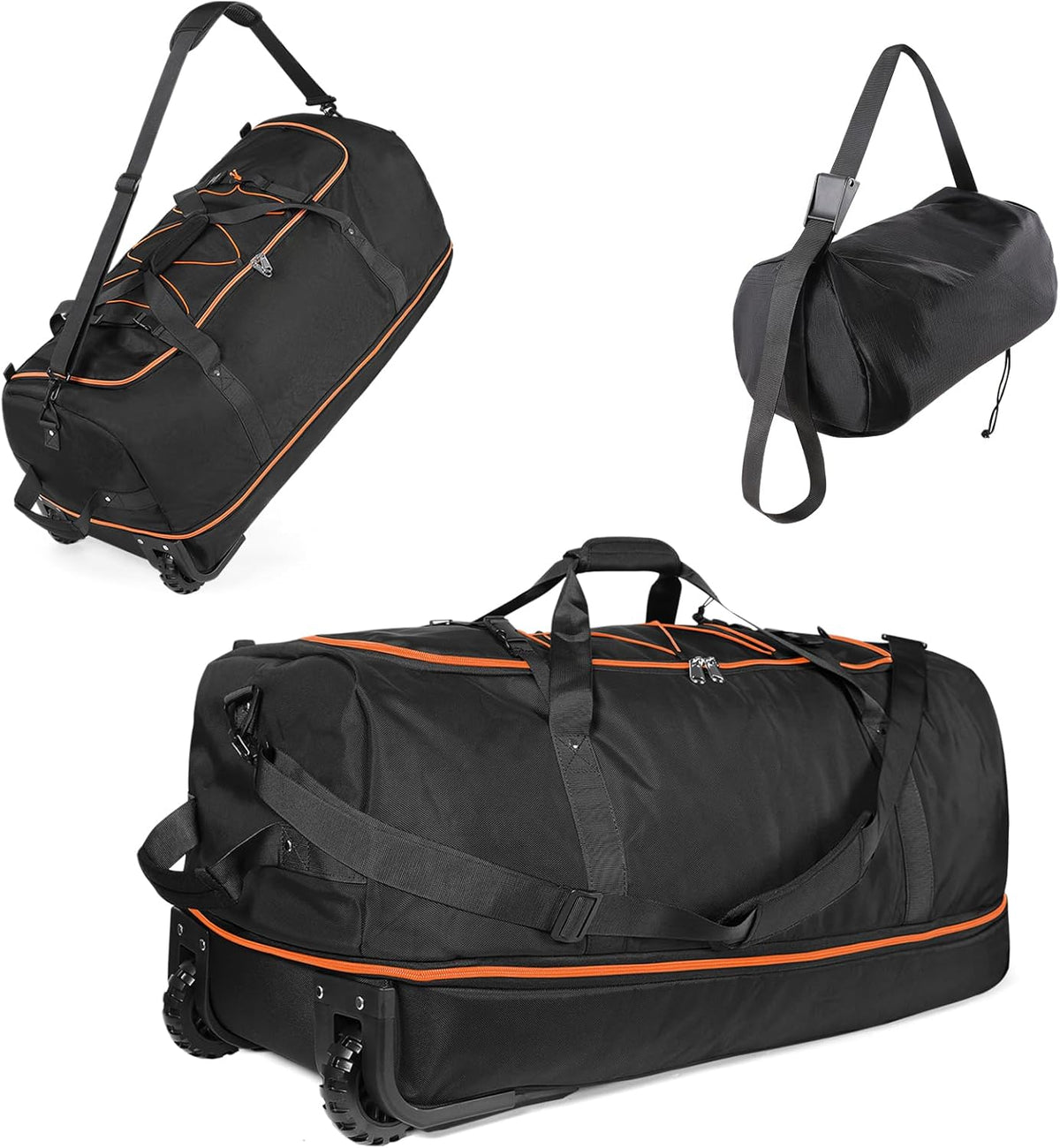 32" Soft-Sided Foldable Wheeled Duffle Bag, 110L Expandable 140L Rolling Travel Bag with Matching Storage Pouch, Updated Army Green