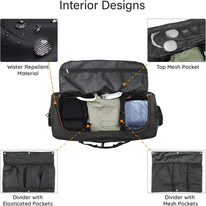 32" Soft-Sided Foldable Wheeled Duffle Bag, 110L Expandable 140L Rolling Travel Bag with Matching Storage Pouch, Updated Army Green