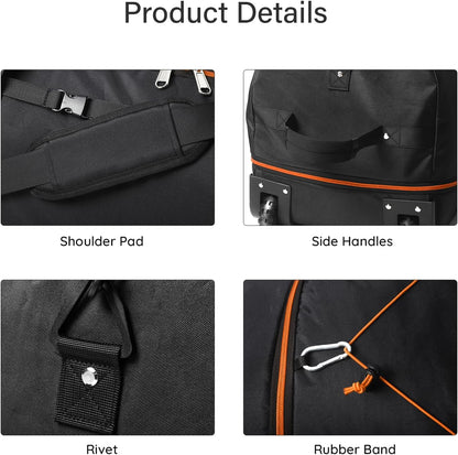 32" Soft-Sided Foldable Wheeled Duffle Bag, 110L Expandable 140L Rolling Travel Bag with Matching Storage Pouch, Updated Army Green