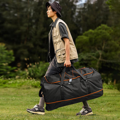 32" Soft-Sided Foldable Wheeled Duffle Bag, 110L Expandable 140L Rolling Travel Bag with Matching Storage Pouch, Updated Army Green