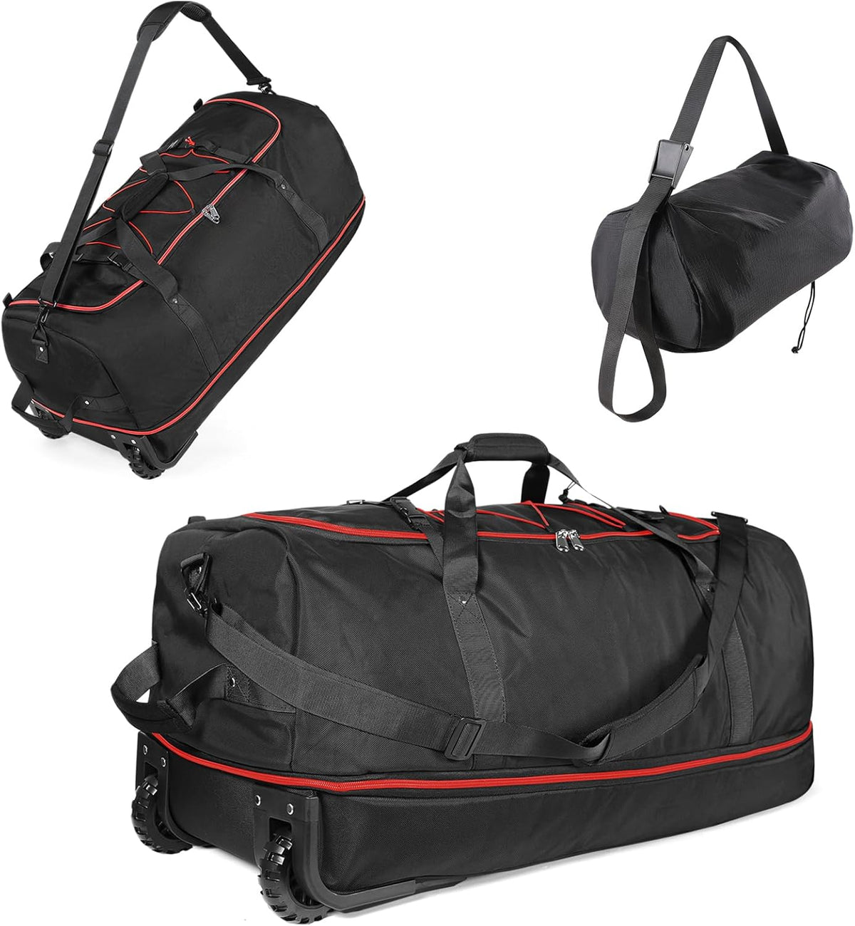 32" Soft-Sided Foldable Wheeled Duffle Bag, 110L Expandable 140L Rolling Travel Bag with Matching Storage Pouch, Updated Army Green