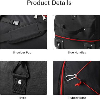 32" Soft-Sided Foldable Wheeled Duffle Bag, 110L Expandable 140L Rolling Travel Bag with Matching Storage Pouch, Updated Army Green