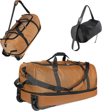 32" Soft-Sided Foldable Wheeled Duffle Bag, 110L Expandable 140L Rolling Travel Bag with Matching Storage Pouch, Updated Army Green