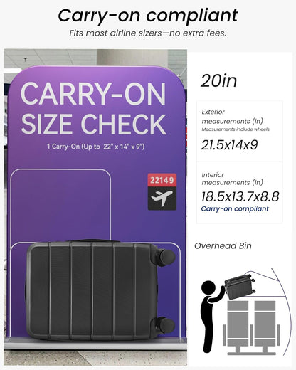 20 Inch Carry On Luggage 22x14x9 Airline Approved, Expandable ABS Hardside Suitcase with Spinner Wheels & TSA Lock, Lightweight 6.1 lbs Travel Suitcase for Business, Black