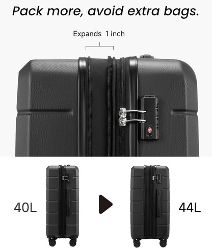 20 Inch Carry On Luggage 22x14x9 Airline Approved, Expandable ABS Hardside Suitcase with Spinner Wheels & TSA Lock, Lightweight 6.1 lbs Travel Suitcase for Business, Black