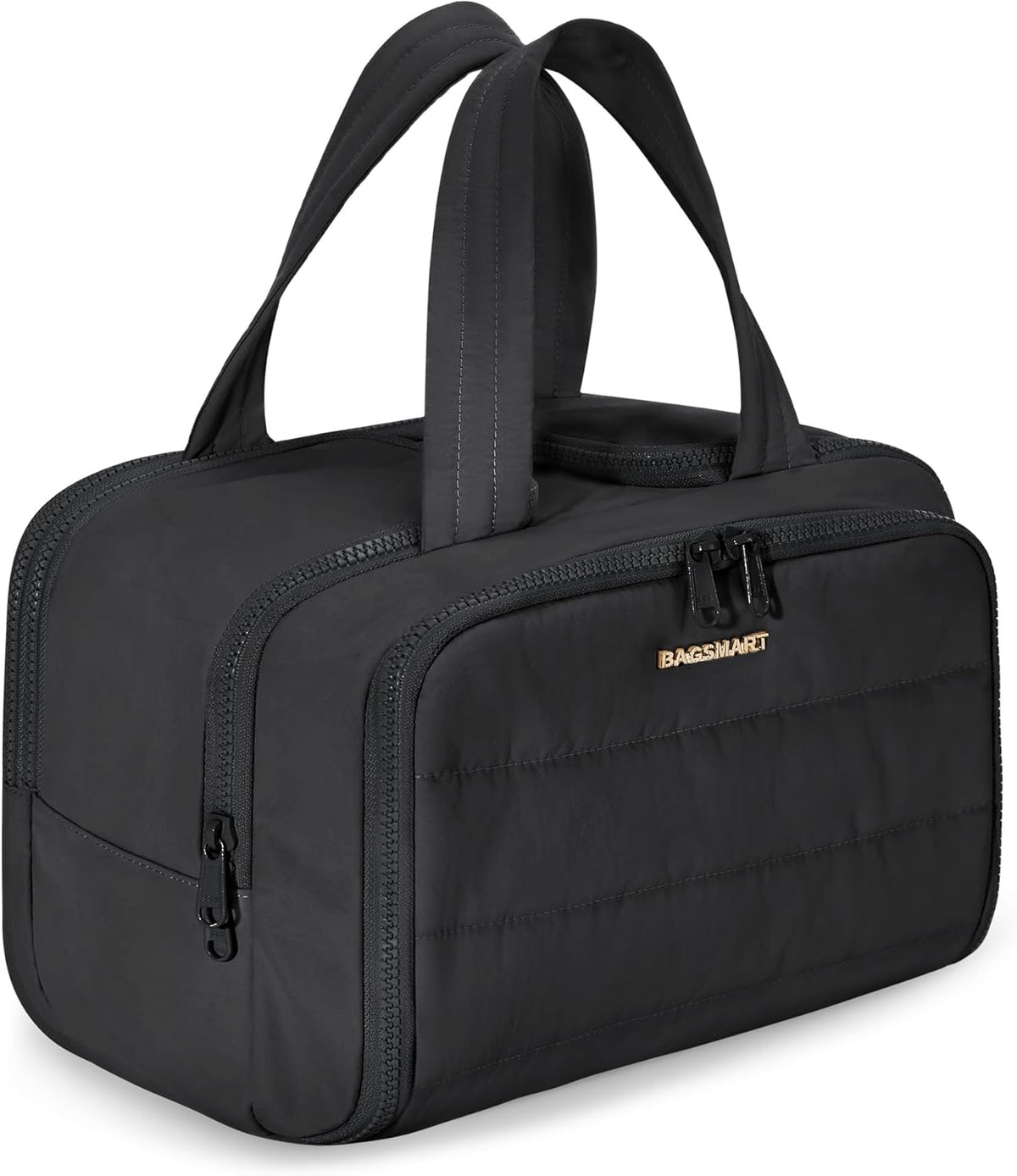 Travel Toiletry Bag, Lightweight Large Wide-open Travel Bag for Women, Puffy Cosmetic Makeup Bag Organizer with Handle for Accessories,Essentials, Toiletries, Black