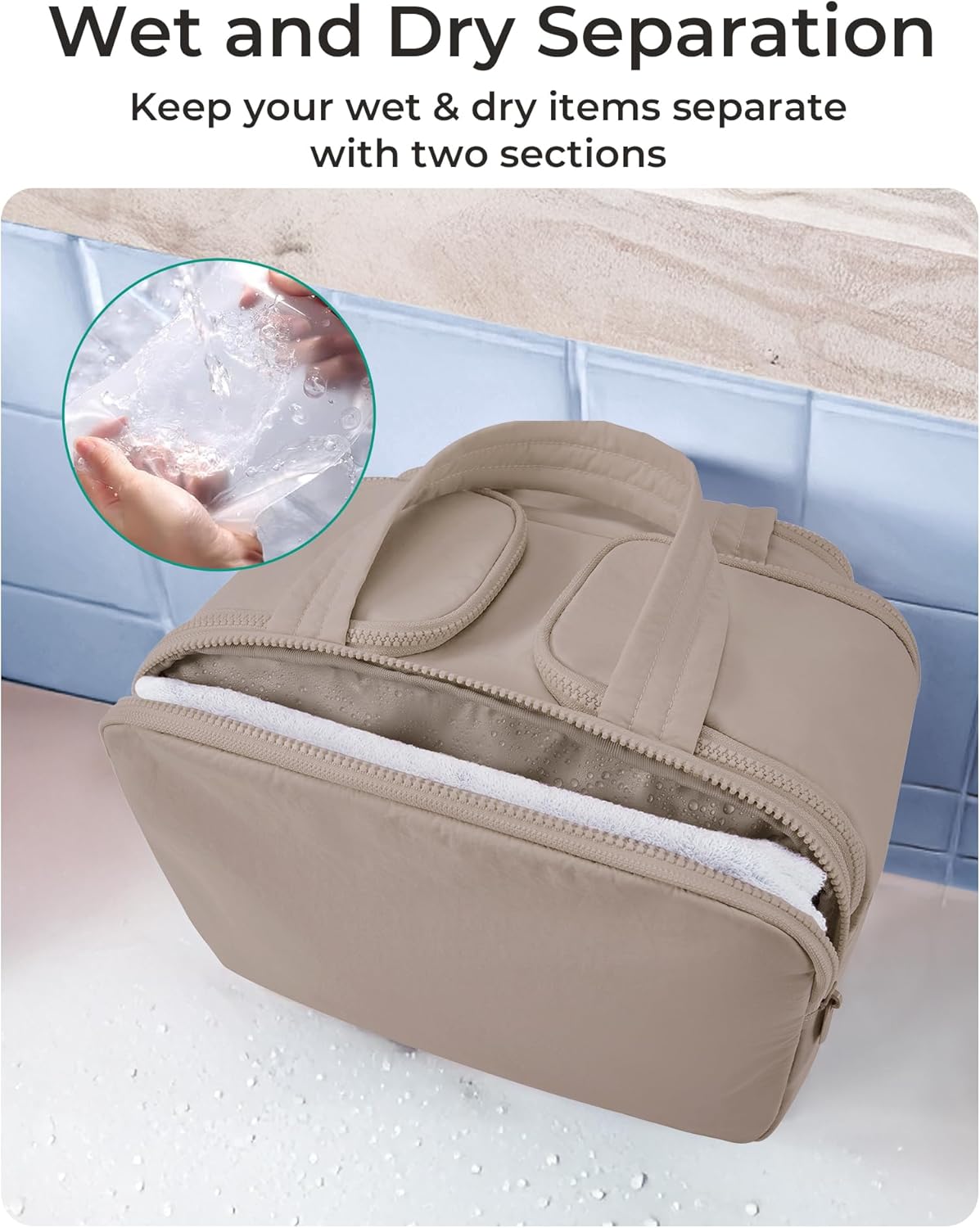 Travel Toiletry Bag, Lightweight Large Wide-open Travel Bag for Women, Puffy Cosmetic Makeup Bag Organizer with Handle for Accessories,Essentials, Toiletries, Black