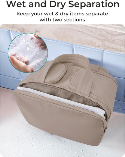 Travel Toiletry Bag, Lightweight Large Wide-open Travel Bag for Women, Puffy Cosmetic Makeup Bag Organizer with Handle for Accessories,Essentials, Toiletries, Black