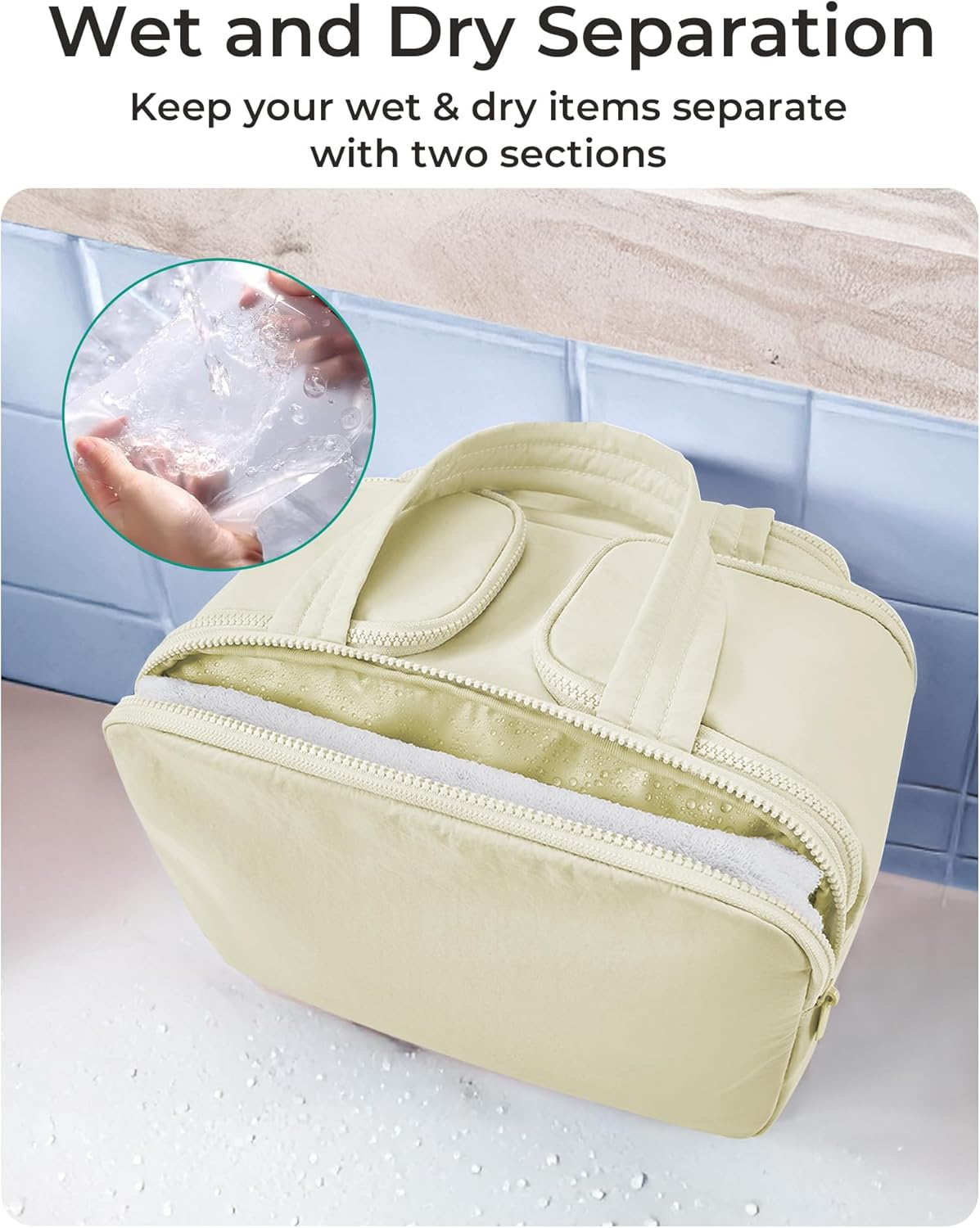 Travel Toiletry Bag, Lightweight Large Wide-open Travel Bag for Women, Puffy Cosmetic Makeup Bag Organizer with Handle for Accessories,Essentials, Toiletries, Black