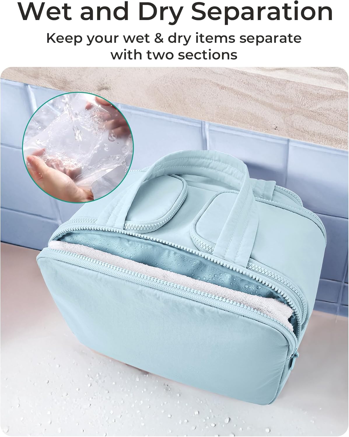 Travel Toiletry Bag, Lightweight Large Wide-open Travel Bag for Women, Puffy Cosmetic Makeup Bag Organizer with Handle for Accessories,Essentials, Toiletries, Black