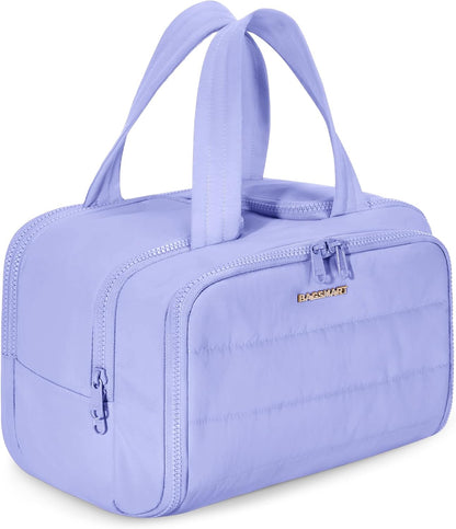 Travel Toiletry Bag, Lightweight Large Wide-open Travel Bag for Women, Puffy Cosmetic Makeup Bag Organizer with Handle for Accessories,Essentials, Toiletries, Black