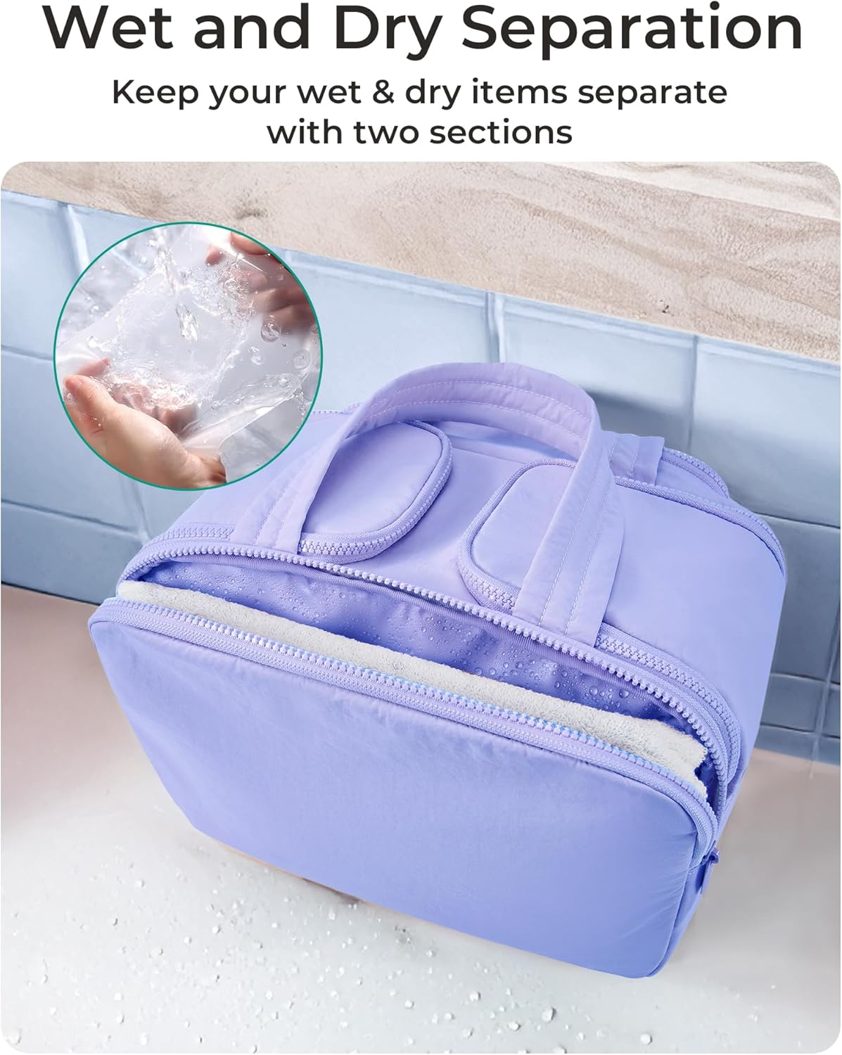 Travel Toiletry Bag, Lightweight Large Wide-open Travel Bag for Women, Puffy Cosmetic Makeup Bag Organizer with Handle for Accessories,Essentials, Toiletries, Black
